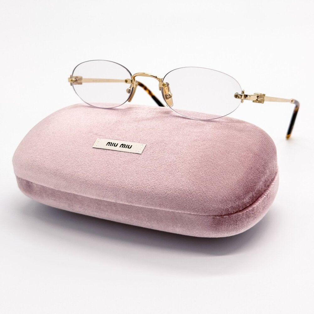 NEW MIU MIU SUNGLASSES MUA54S 5AK08N OVAL GOLD/CLEAR WOMEN MU A54S SMU A54